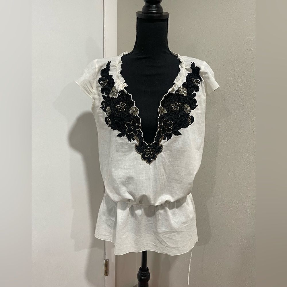 Pinko Top with Black, Gold & Silver Embroidery